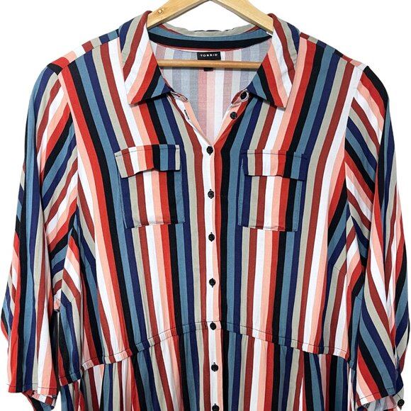 Torrid Button Front Challis Shirt Dress Size 5X Striped Business Casual Office - Picture 2 of 15